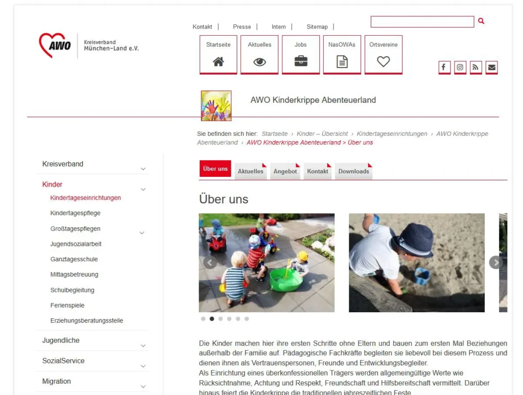 Unterseite eines Kindergartens. Text und Bilder